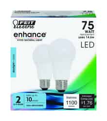 Feit Electric Enhance A19 E26 (Medium) LED Bulb Daylight 75 watt Watt Equivalence 2 pk