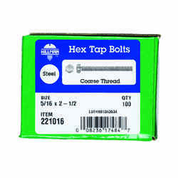 HILLMAN 5/16 in. Dia. x 2-1/2 in. L Zinc Plated Steel Hex Tap Bolt 100 box