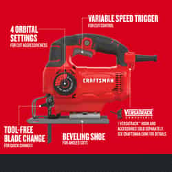 Craftsman 3/4 in. Corded Keyless Jig Saw 5 amps 3000 spm U and T Shank Variable Speed