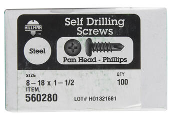 HILLMAN 1-1/2 in. L x 8-18 Phillips Pan Head Steel Zinc-Plated Self- Drilling Screws 100 per