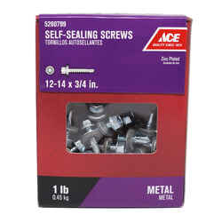 Ace 3/4 in. L x 12-14 Sizes Hex Zinc-Plated Steel Hex Washer Head Self-Sealing Screws 1 lb.