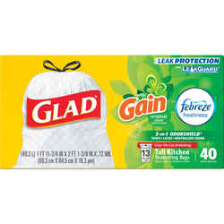 Glad Gain 13 gal. Trash Bags Drawstring 40 pk