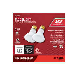 Ace 45 watts R20 Incandescent Light Bulb R20 Frosted Floodlight 2 pk 380 lumens