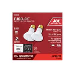 Ace 45 watts R20 Incandescent Light Bulb R20 Frosted Floodlight 2 pk 380 lumens