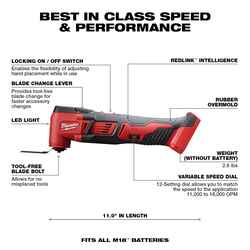 Milwaukee M18 18 V Cordless Oscillating Multi-Tool Bare Tool 18000 opm