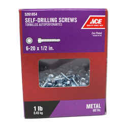 Ace 1/2 in. L x 6-20 Sizes Hex Hex Washer Head Steel Self- Drilling Screws Zinc-Plated 1 lb.