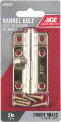 Ace Barrel Bolt 3 in. Bright Brass For Lightweight Doors, Chests and Cabinets