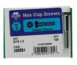 HILLMAN 5/16 in. Dia. x 2 in. L Heat Treated Zinc Steel Hex Head Cap Screw 100 box