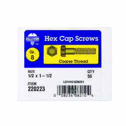 HILLMAN 1/2 in. Dia. x 1-1/2 in. L Heat Treated Yellow Dichromate Hex Head Cap Screw 50 box