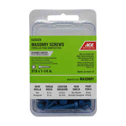 Ace 3/16 in. x 1-1/4 in. L Slotted Hex Washer Head Ceramic Steel Masonry Screws 25 pk