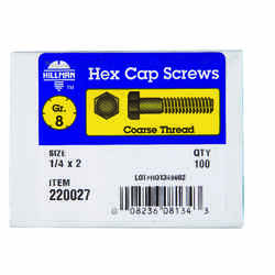 HILLMAN 1/4 in. Dia. x 2 in. L Heat Treated Yellow Dichromate Hex Head Cap Screw 100 box