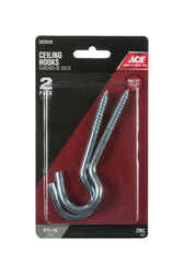 Ace Small Zinc-Plated Silver Steel 4.5625 in. L Ceiling Hook 160 lb. 2 pk