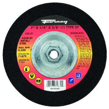 Forney 7 in. Dia. x 5/8 in. x 1/4 in. thick Aluminum Oxide Metal Grinding Wheel 8500 rpm 1 pc.