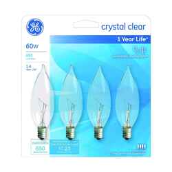 GE Lighting 60 watts CA10 Incandescent Light Bulb 650 lumens White (Clear) Bent Tip 4 pk