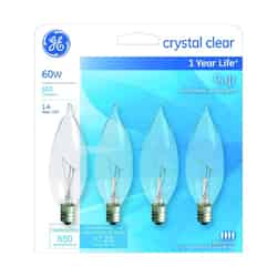 GE Lighting 60 watts CA10 Incandescent Light Bulb 650 lumens White (Clear) Bent Tip 4 pk
