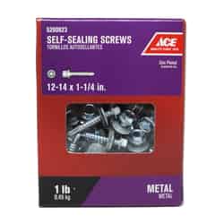 Ace 12-14 Sizes x 1-1/4 in. L Hex Steel Self-Sealing Screws 1 lb. Hex Washer Head Zinc-Plated