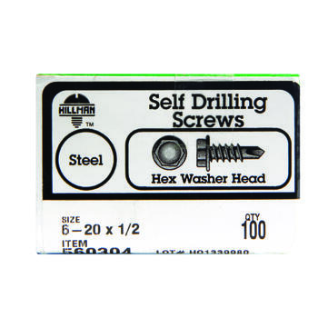 Hillman No. 6-20 x 1/2 in. L Hex Hex Washer Head Zinc-Plated Steel Self- Drilling Screws 100