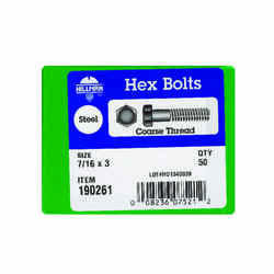 HILLMAN 7/16 in. Dia. x 3 in. L Zinc Plated Steel Hex Bolt 50 box