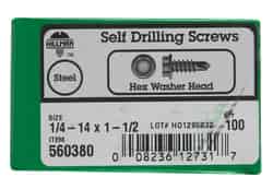 Hillman 1/4-14 in. x 1-1/2 in. L Hex Washer Head Zinc-Plated Steel Sheet Metal Screws 100 1 pk