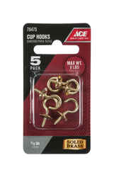 Ace Small Green Polished Brass 0.875 in. L Cup Hook 8 lb. 5 pk Brass