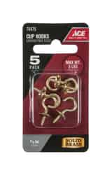 Ace Small Green Polished Brass 0.875 in. L Cup Hook 8 lb. 5 pk Brass
