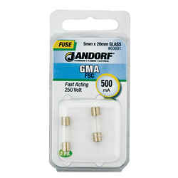 Jandorf GMA 500 milliampere 250 volt Glass Fast Acting Fuse 2 pk