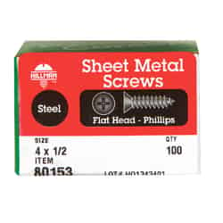 HILLMAN 4 x 1/2 in. L Phillips Flat Head Sheet Metal Screws 100 per box Steel Zinc-Plated