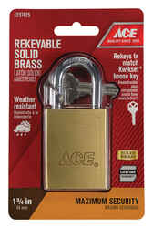 Ace 1-3/4 in. W x 3/4 in. L x 2-3/16 in. H Brass Double Ball Locking Padlock 1 pk