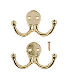 Ace 1-3/4 in. L Bright Brass Brass Small Double Garment Hook Bright Brass 2 pk