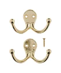 Ace 1-3/4 in. L Bright Brass Brass Small Double Garment Hook Bright Brass 2 pk