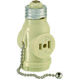 Leviton Lampholder w/Outlet & Pull Chain Plastic 1 pk