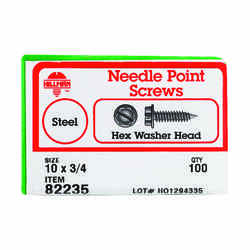 HILLMAN 3/4 in. L x 10 Zinc-Plated Steel Sheet Metal Screws Hex Washer 100 per box Slotted