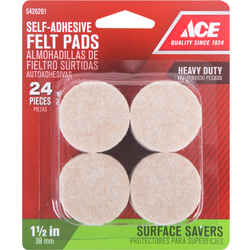 Ace Felt Self Adhesive Pad Brown Round 1-1/2 in. W 24 pk