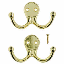 Ace 1-3/4 in. L Bright Brass Brass Small Double Garment Hook Bright Brass 2 pk