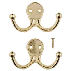 Ace 1-3/4 in. L Bright Brass Brass Small Double Garment Hook Bright Brass 2 pk