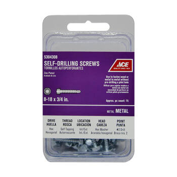 Ace 8 Sizes x 3/4 in. L Hex Hex Washer Head Zinc-Plated Self- Drilling Screws Steel