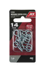 Ace 3/32 in. Dia. x 7/8 in. L Zinc-Plated Steel Screw Eye 11 lb. capacity 14 pk