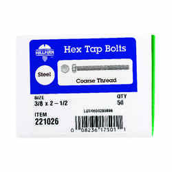 HILLMAN 3/8 in. Dia. x 2-1/2 in. L Zinc Plated Steel Hex Tap Bolt 50 box