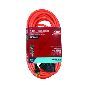 Ace Indoor and Outdoor Orange Triple Outlet Cord 14/3 SJTW 25 ft. L