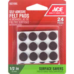 Ace Felt Self Adhesive Pad Brown Round 1/2 in. W 24 pk