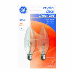 GE Lighting 40 watts B10 Incandescent Light Bulb 280 lumens White (Clear) Blunt Tip 2 pk