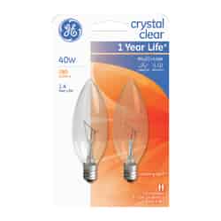 GE Lighting 40 watts B10 Incandescent Light Bulb 280 lumens White (Clear) Blunt Tip 2 pk
