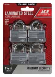 Ace 1-1/2 in. W x 7/8 in. L x 1 in. H Laminated Steel Warded Locking Padlock 4 pk Keyed Alike