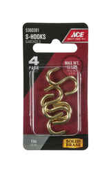 Ace Medium Bright Brass Green Brass 1 in. L Heavy S-Hook 15 lb. 4 pk
