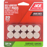 Ace Felt Self Adhesive Pad Brown Round 3/4 in. W 20 pk