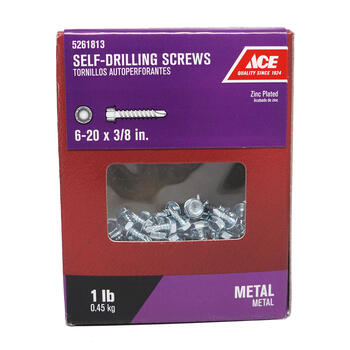 Ace 6-20 Sizes x 3/8 in. L Hex Hex Washer Head Steel Self- Drilling Screws 1 lb. Zinc-Plated