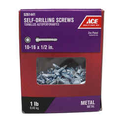 Ace 1/2 in. L x 10-16 Sizes Hex Hex Washer Head Self- Drilling Screws 1 lb. Zinc-Plated Steel