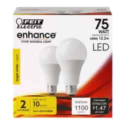 Feit Electric Enhance A19 E26 (Medium) LED Bulb Bright White 75 watt Watt Equivalence 2 pk