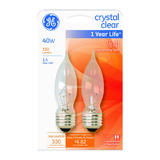 GE Lighting 40 watts CA10 Incandescent Light Bulb 330 lumens Soft White 2 pk Bent Tip