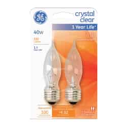 GE Lighting 40 watts CA10 Incandescent Light Bulb 330 lumens Soft White 2 pk Bent Tip